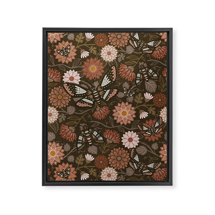 Moth Floral - Brown Framed Canvas Print Gallery Image 1