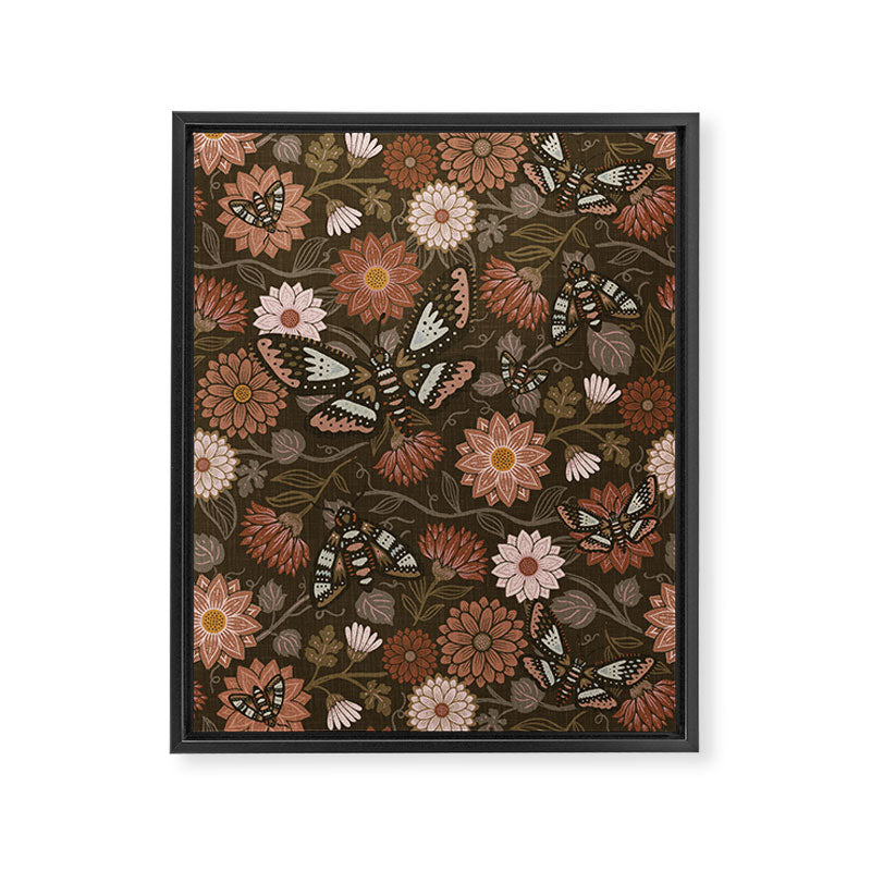 Moth Floral - Brown Framed Canvas Print Gallery Image 6