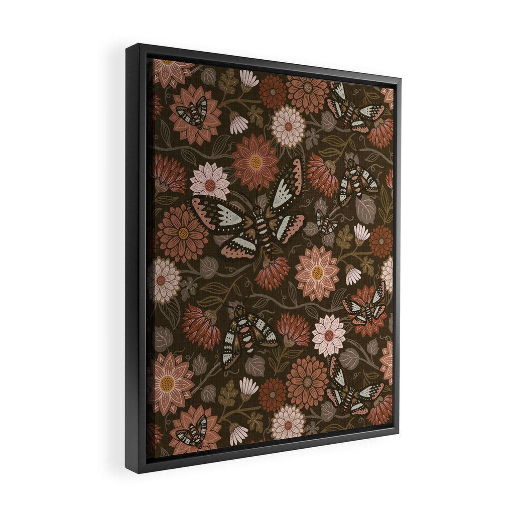 Moth Floral - Brown Framed Canvas Print Gallery Image 2