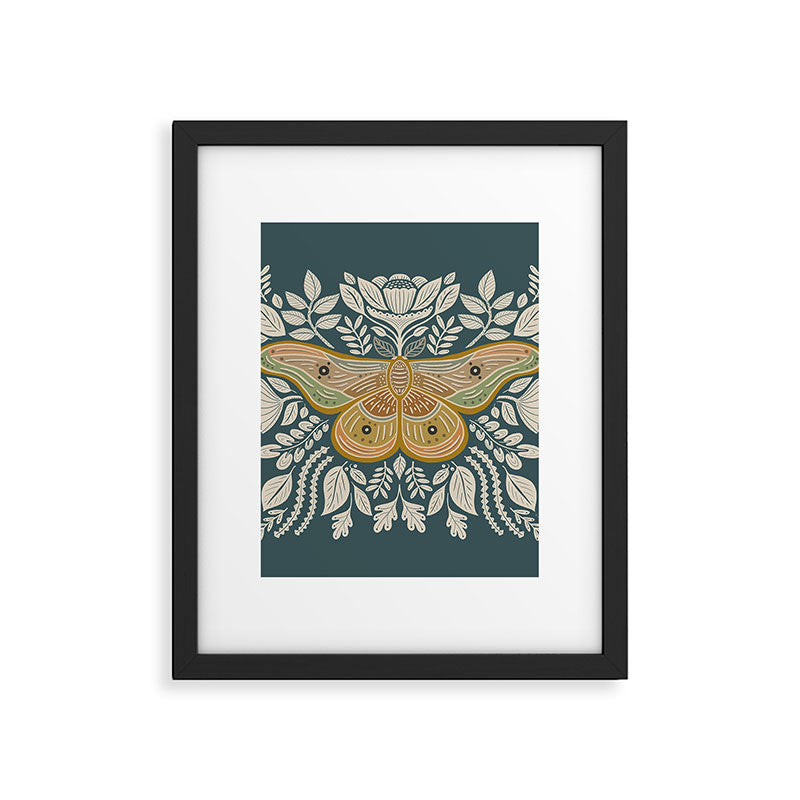 Moth Floral | Gold, Blue-Green Framed Art Print Gallery Image 6