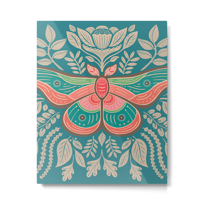 Moth Floral | Teal Metal Print Gallery Image 1