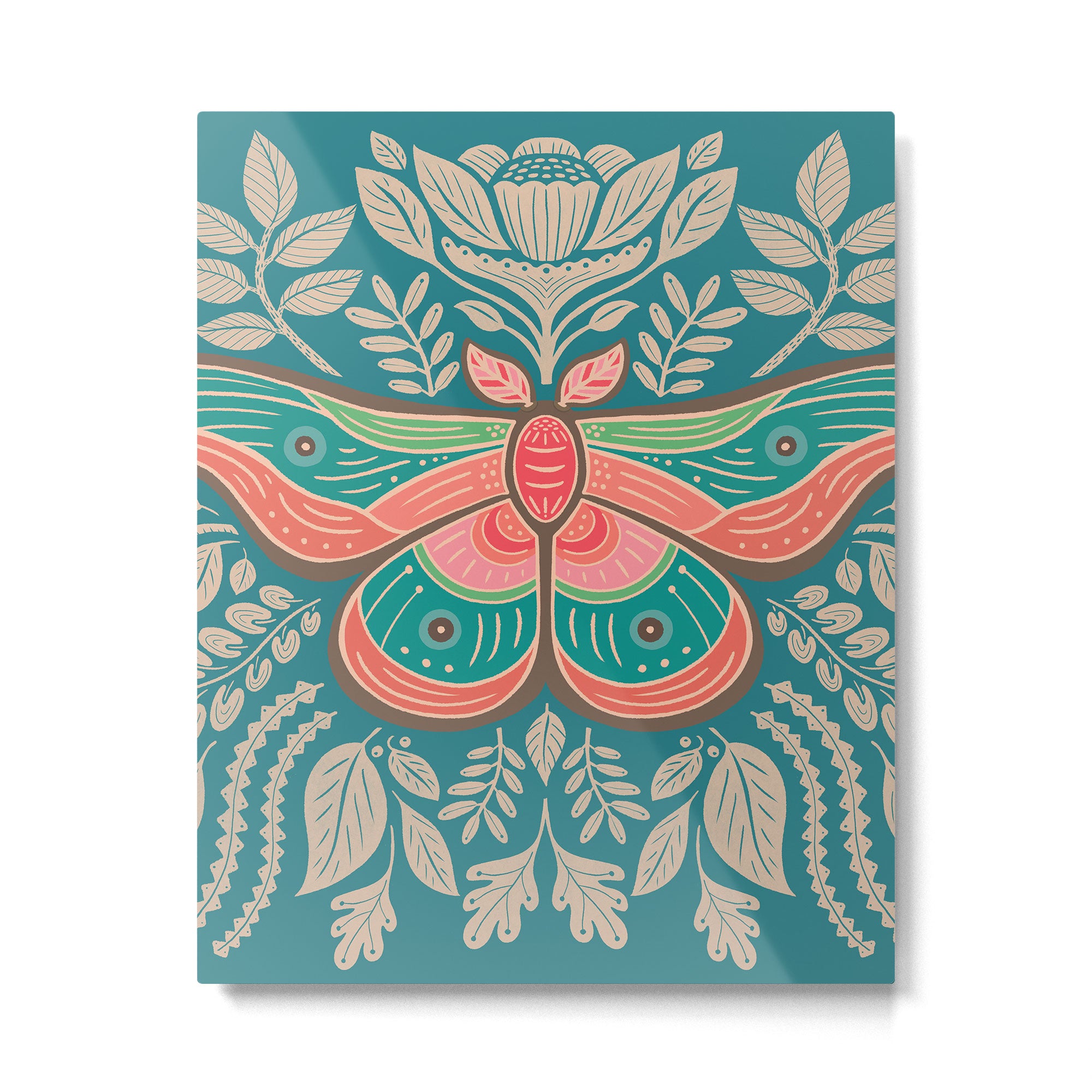 Moth Floral | Teal Metal Print Gallery Image 6