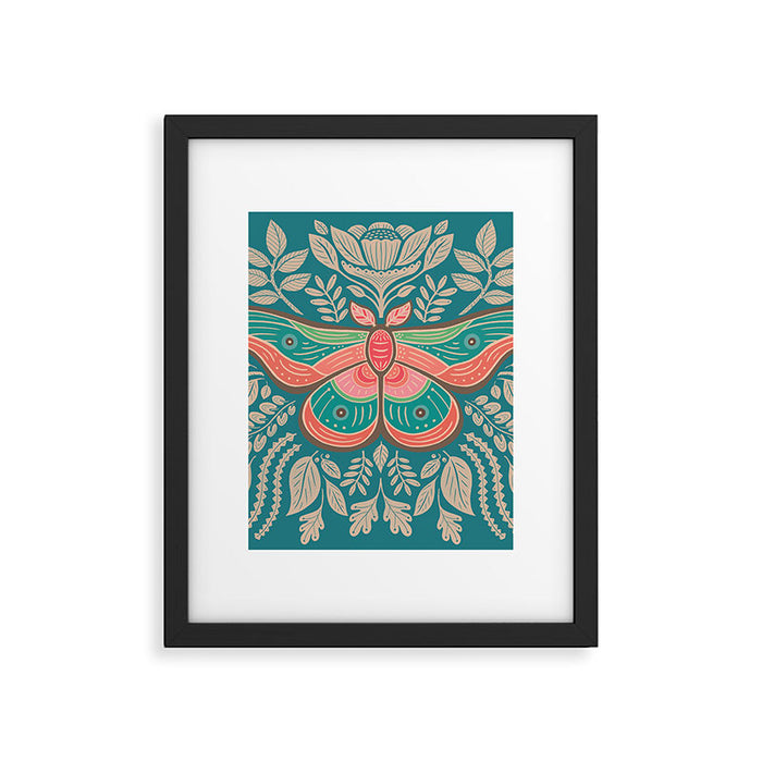 Moth Floral | Teal Framed Art Print Gallery Image 1
