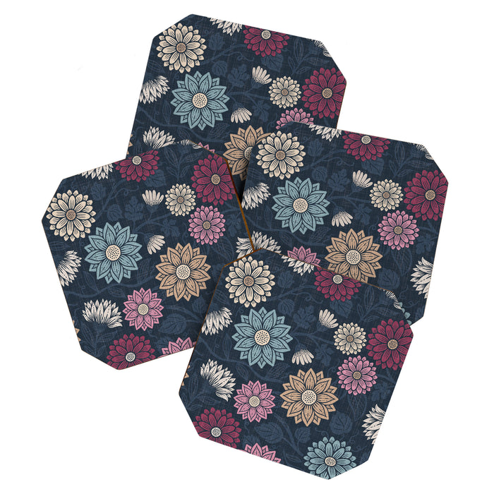 Mums and Vines Floral Burgundy Blues Coaster Gallery Image 1