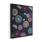 Mums and Vines Floral Burgundy Blues Framed Canvas Print Gallery Image 2
