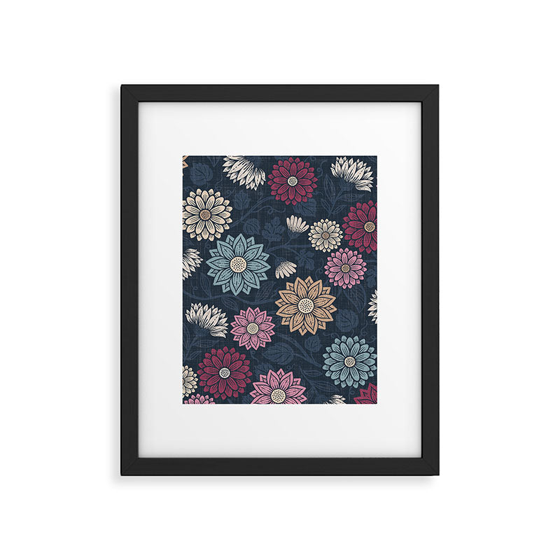 Mums and Vines Floral Burgundy Blues Framed Art Print Gallery Image 6