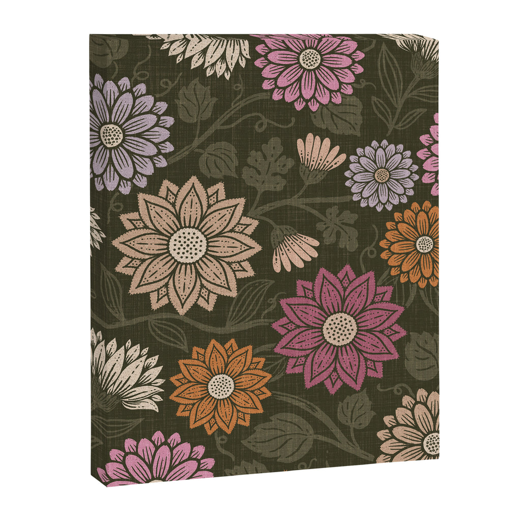 Mums and Vines Floral Mauve Olive and Rust Canvas Print Gallery Image 8