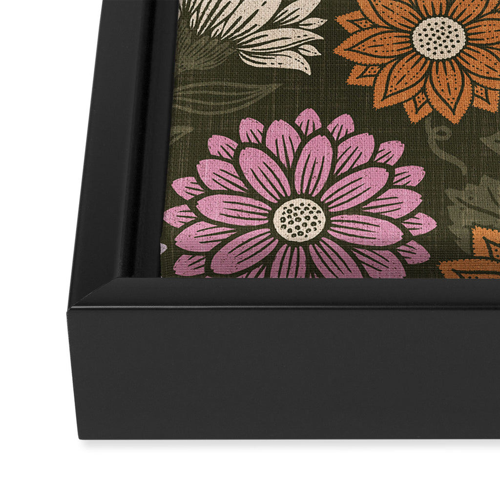 Mums and Vines Floral Mauve Olive and Rust Framed Canvas Print Gallery Image 3