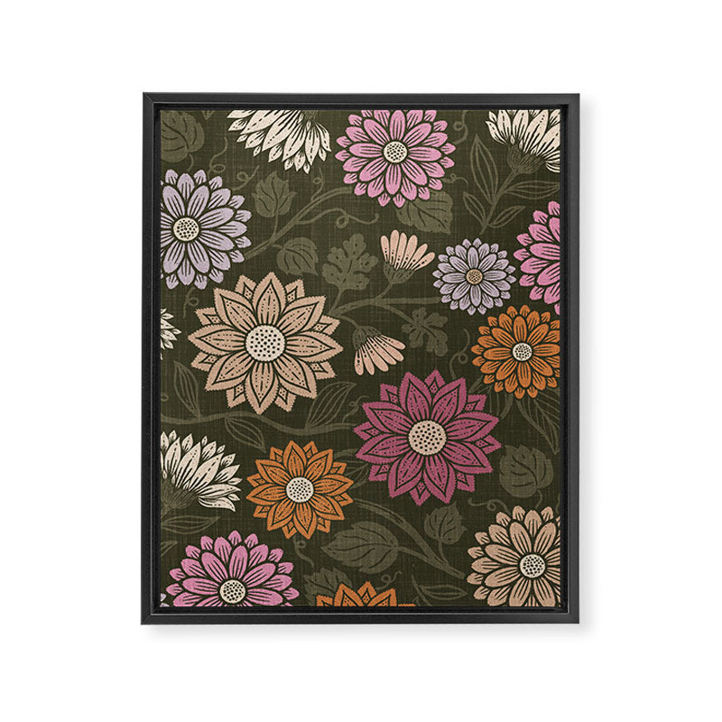Mums and Vines Floral Mauve Olive and Rust Framed Canvas Print Gallery Image 8