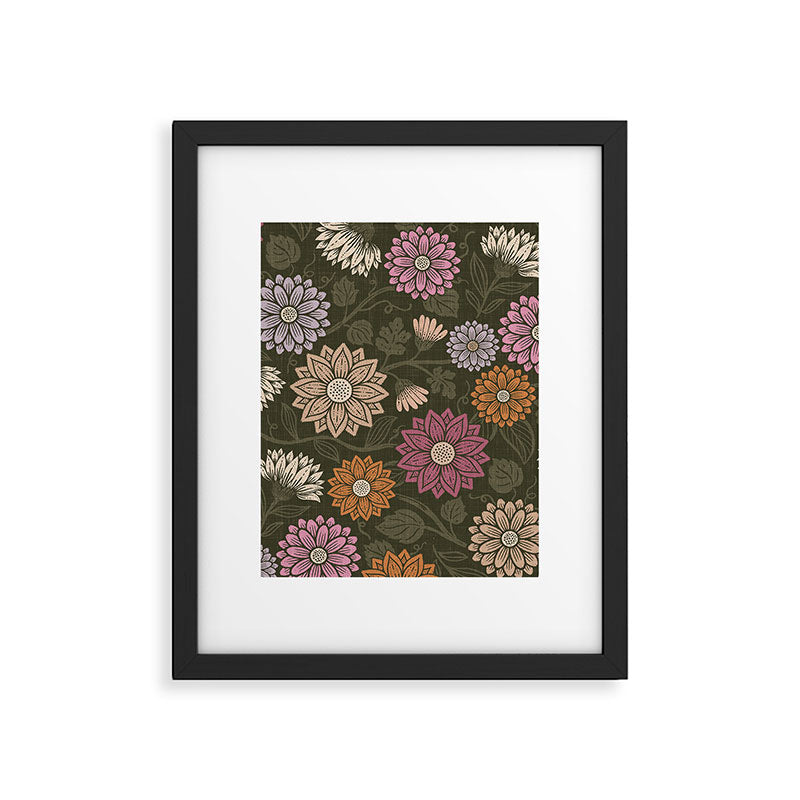 Mums and Vines Floral Mauve Olive and Rust Framed Art Print Gallery Image 6