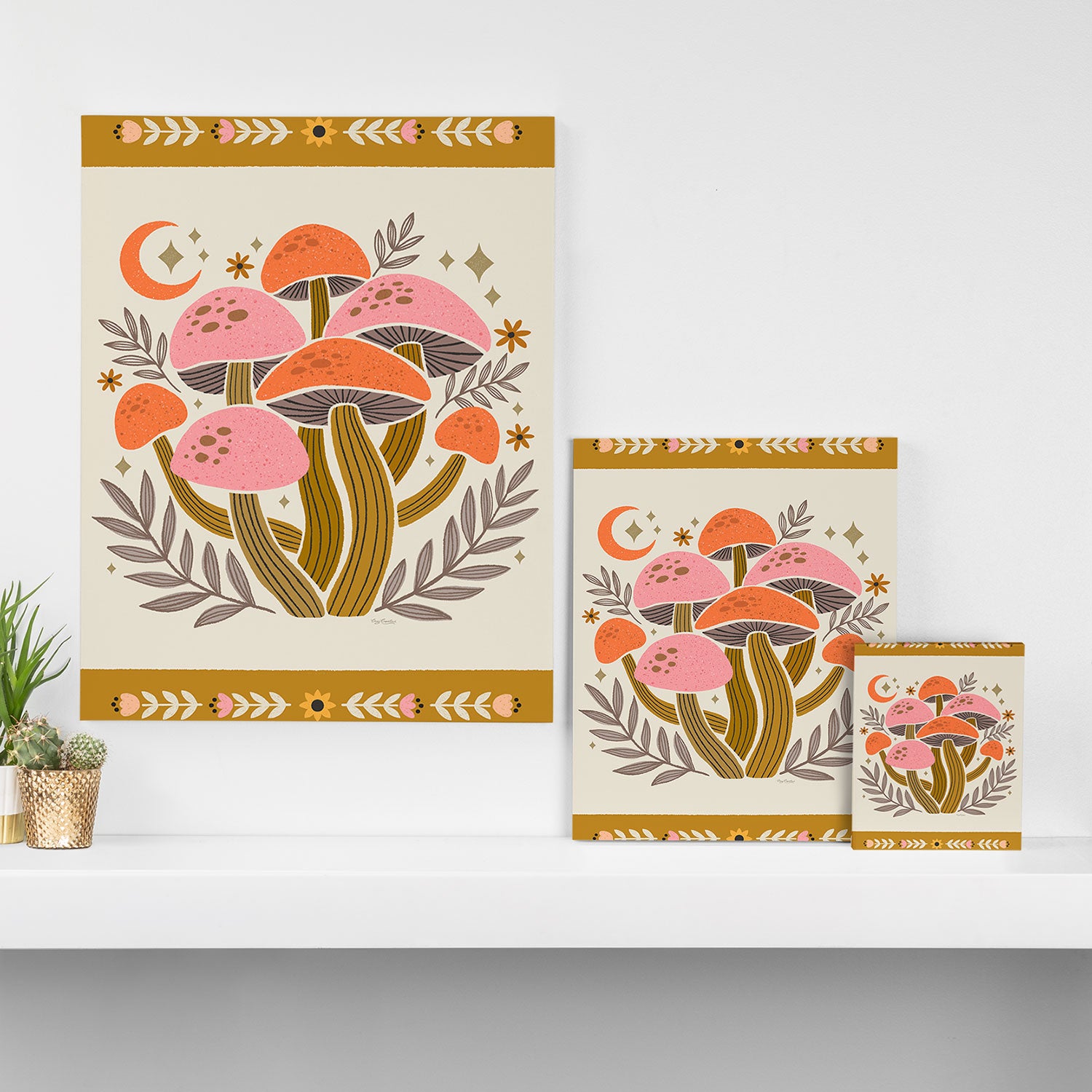 Mushrooms and Moons - Light Canvas Print Gallery Image 3