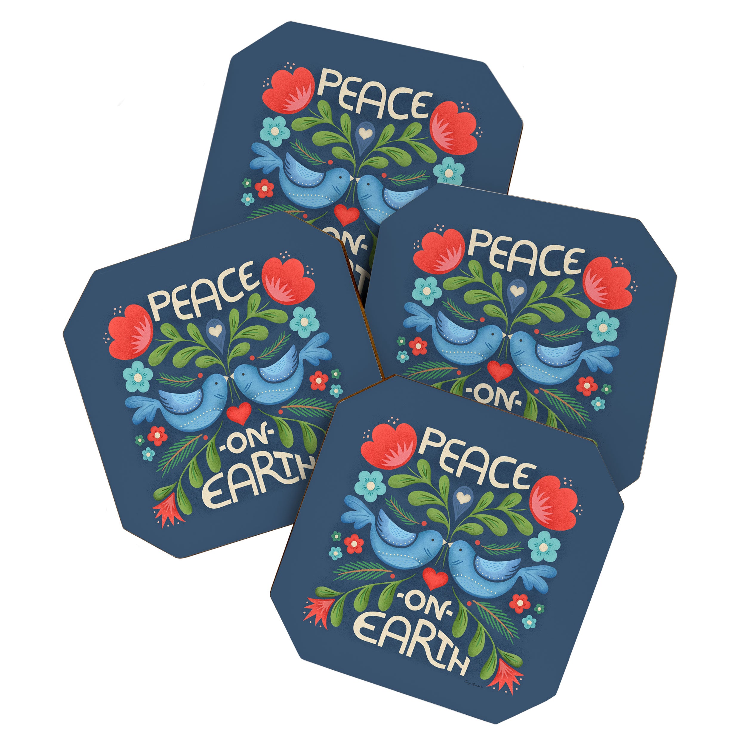 Peace On Earth Doves - Blue Coaster Gallery Image 1