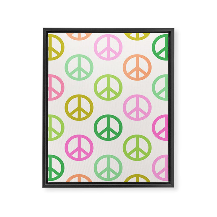 Peace Symbol - Pink & Green Framed Canvas Print Gallery Image 1