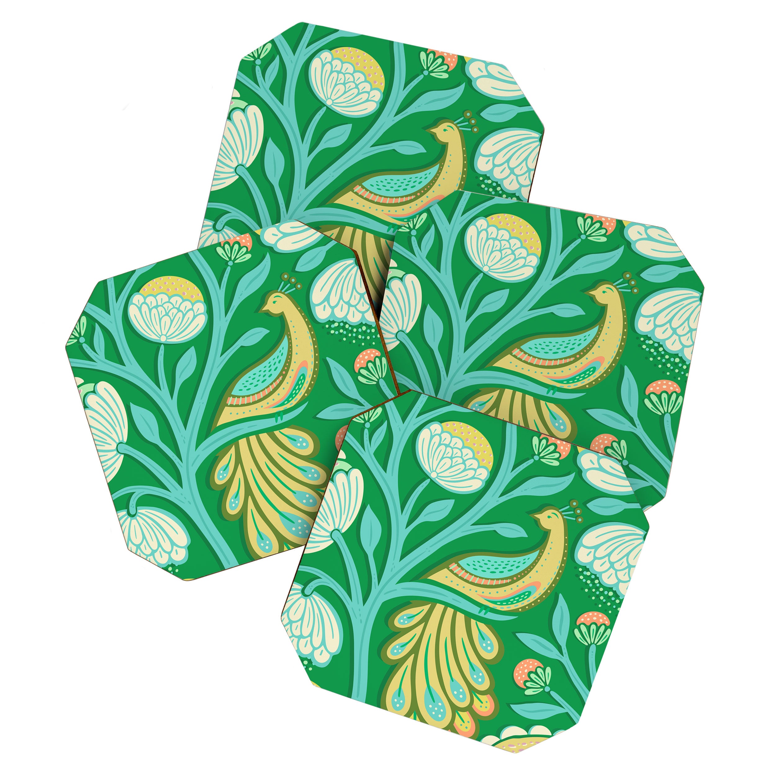 Peacock Dreams - Electric Green Coaster Gallery Image 1
