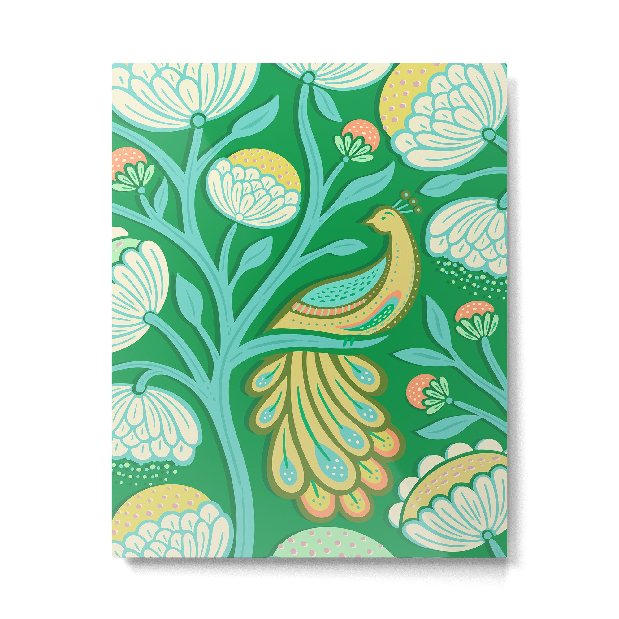 Peacock Dreams - Electric Green Metal Print Gallery Image 4