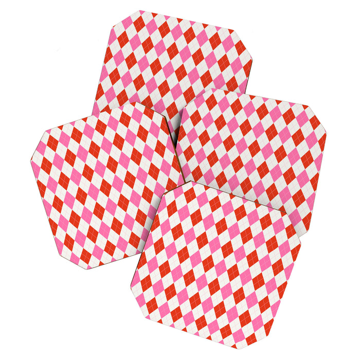 Pink and Red Argyle Coaster Gallery Image 1