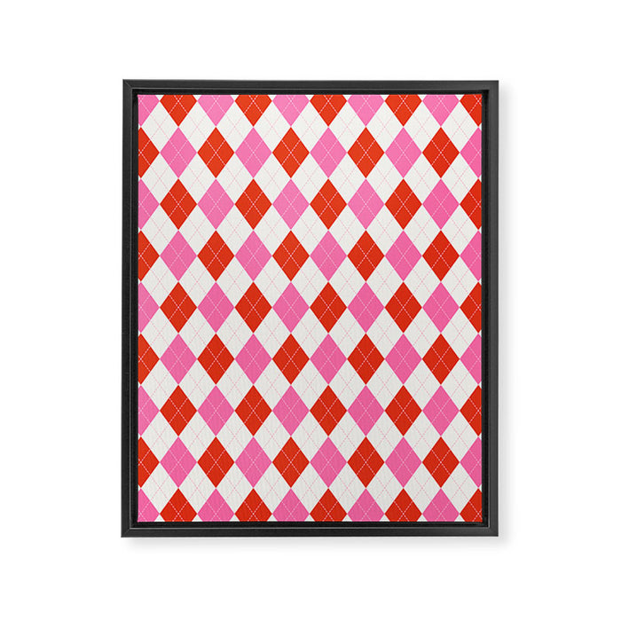 Pink and Red Argyle Framed Canvas Print Gallery Image 1