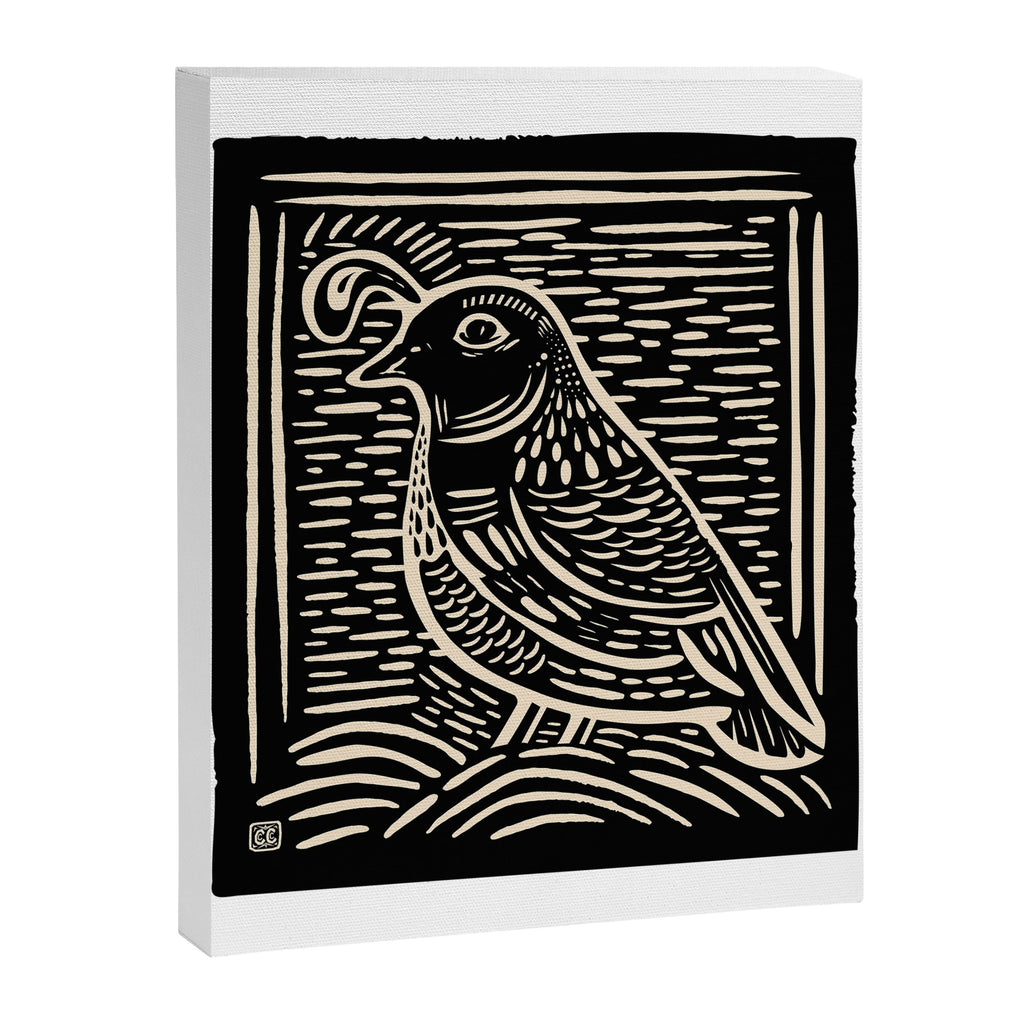 Quail Block Print - Black & Beige Canvas Print Gallery Image 8