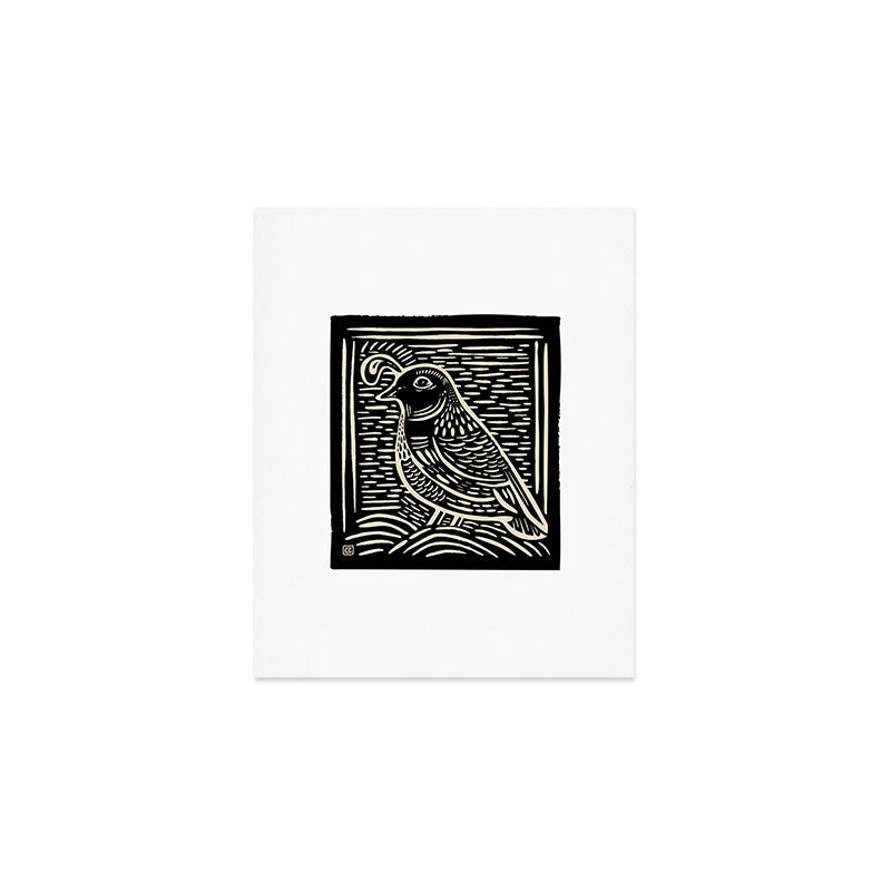 Quail Block Print - Black & Beige Art Print Gallery Image 1