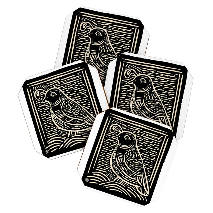 Quail Block Print - Black & Beige Coaster Gallery Image 1