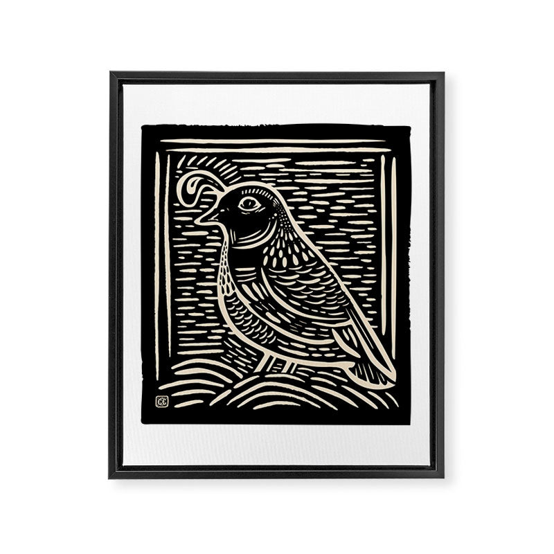 Quail Block Print - Black & Beige Framed Canvas Print Gallery Image 8