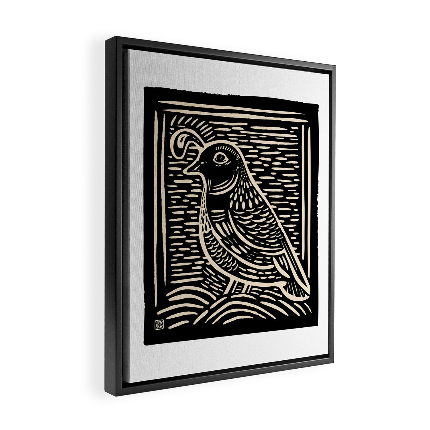 Quail Block Print - Black & Beige Framed Canvas Print Gallery Image 2