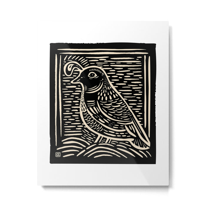 Quail Block Print - Black & Beige Metal Print Gallery Image 1