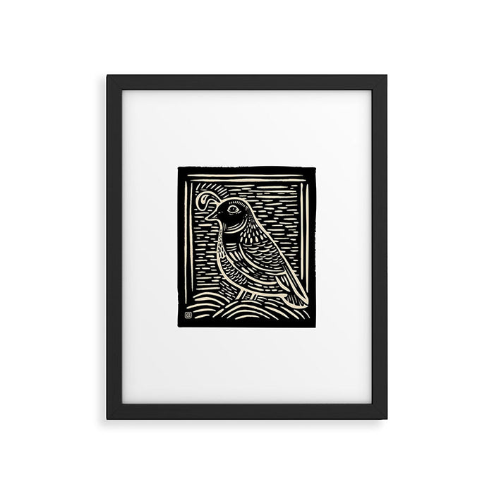 Quail Block Print - Black & Beige Framed Art Print Gallery Image 1