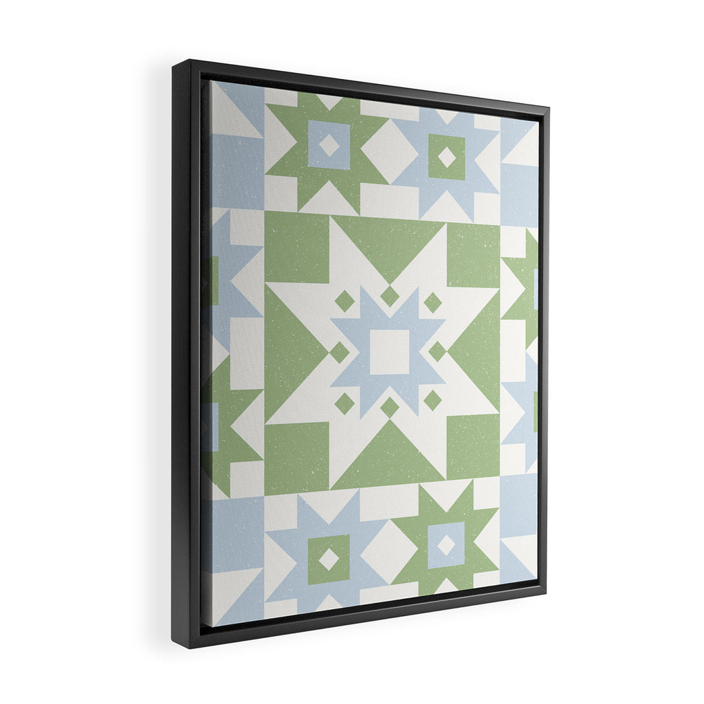 Quilt Shapes - Green and Blue Framed Canvas Print Gallery Image 2