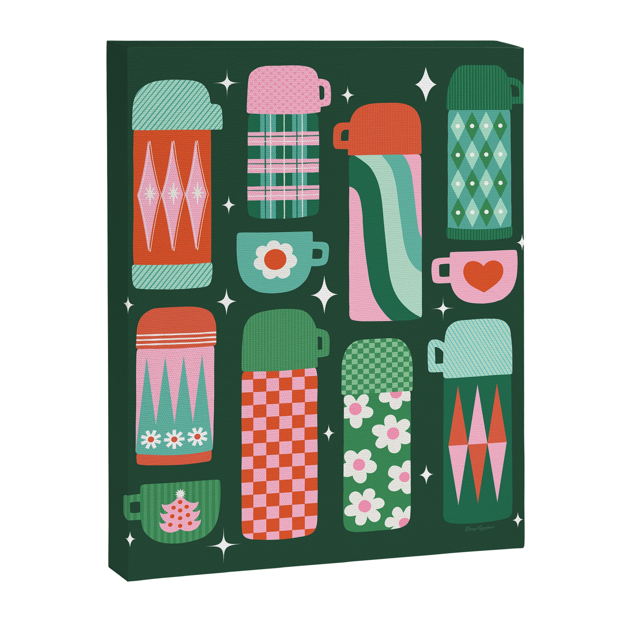 Retro Christmas Coffee Thermoses - Green Canvas Print Gallery Image 6