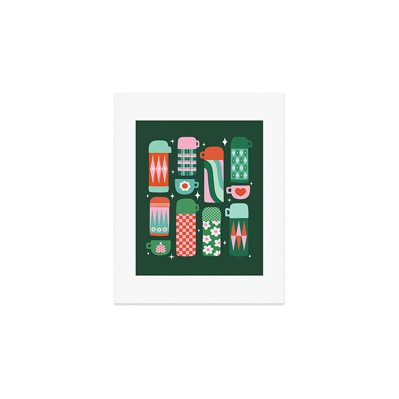 Retro Christmas Coffee Thermoses - Green Art Print Gallery Image 1