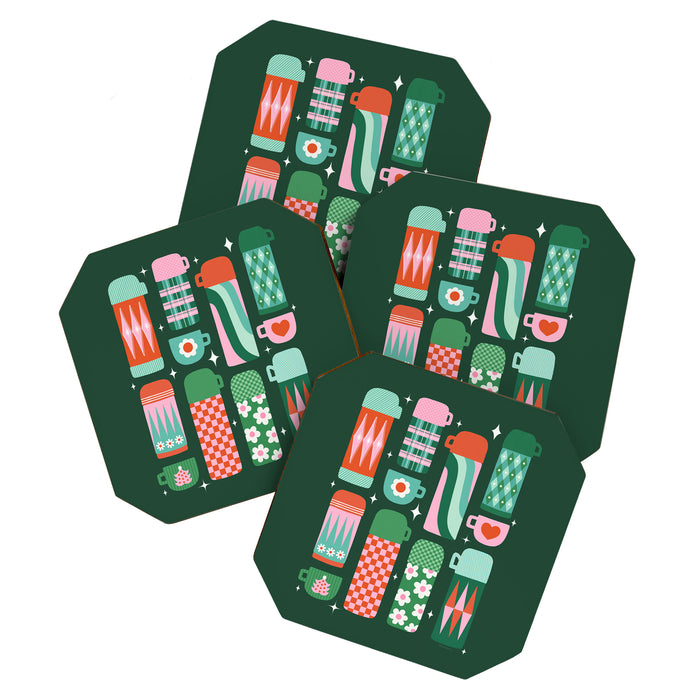 Retro Christmas Coffee Thermoses - Green Coaster Gallery Image 1
