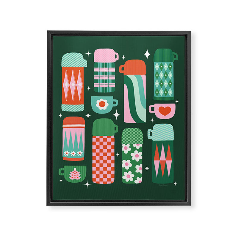 Retro Christmas Coffee Thermoses - Green Framed Canvas Print Gallery Image 6