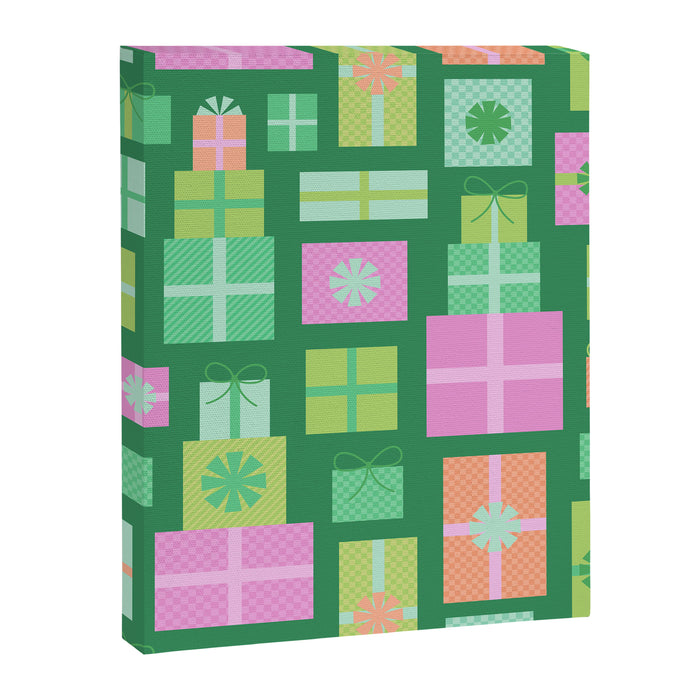 Retro Christmas Presents - Multi on Green Canvas Print Gallery Image 1