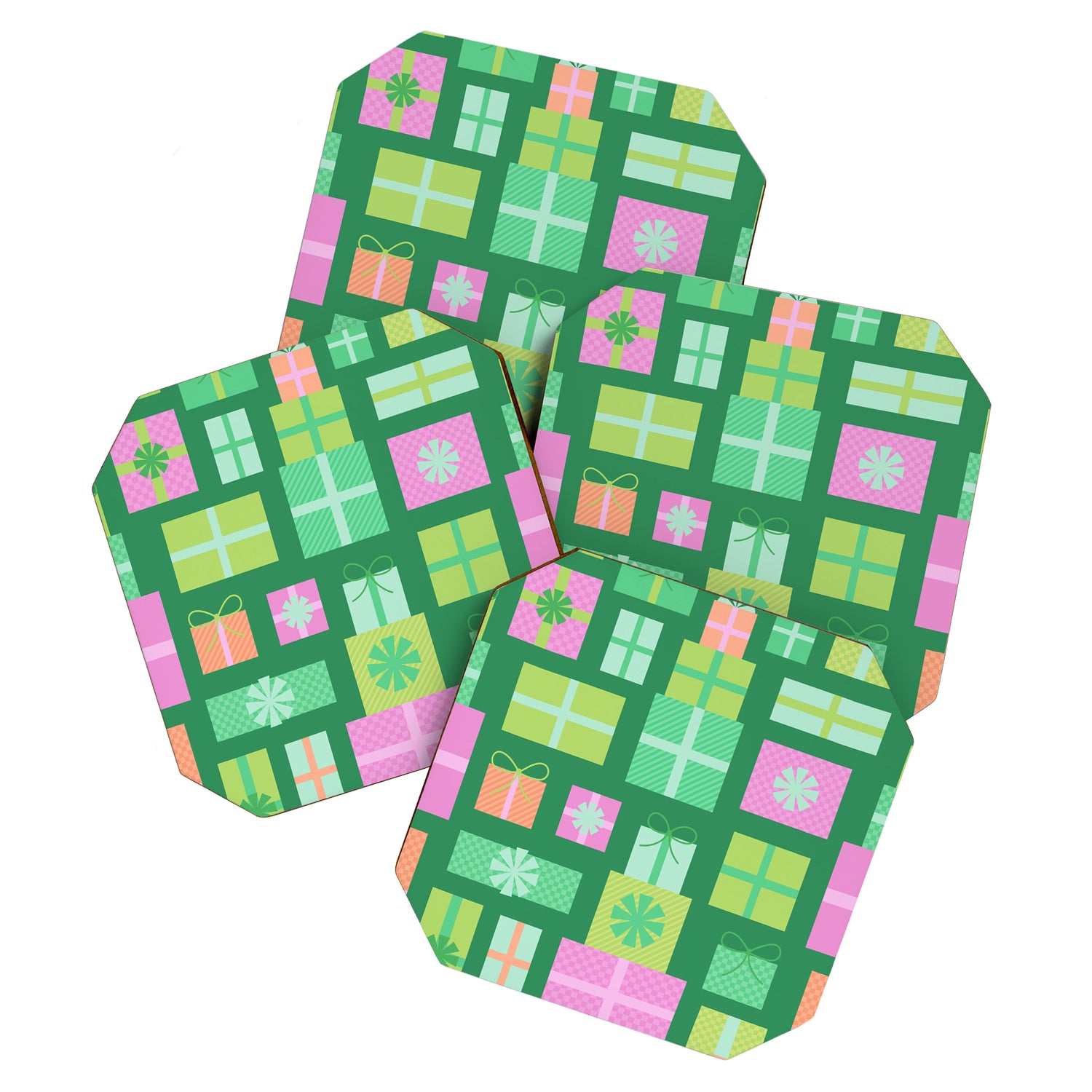 Retro Christmas Presents - Multi on Green Coaster Gallery Image 1
