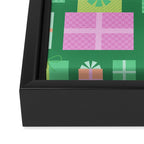 Retro Christmas Presents - Multi on Green Framed Canvas Print Gallery Image 3