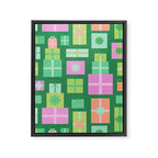 Retro Christmas Presents - Multi on Green Framed Canvas Print Gallery Image 8