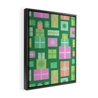 Retro Christmas Presents - Multi on Green Framed Canvas Print Gallery Image 2