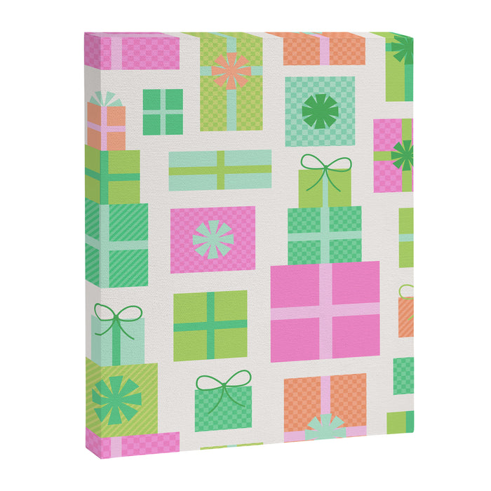 Retro Christmas Presents - Pink & Green Canvas Print Gallery Image 1