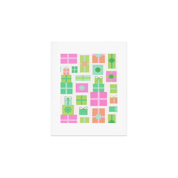 Retro Christmas Presents - Pink & Green Art Print Gallery Image 1