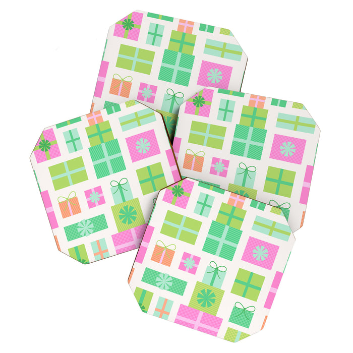 Retro Christmas Presents - Pink & Green Coaster Gallery Image 1