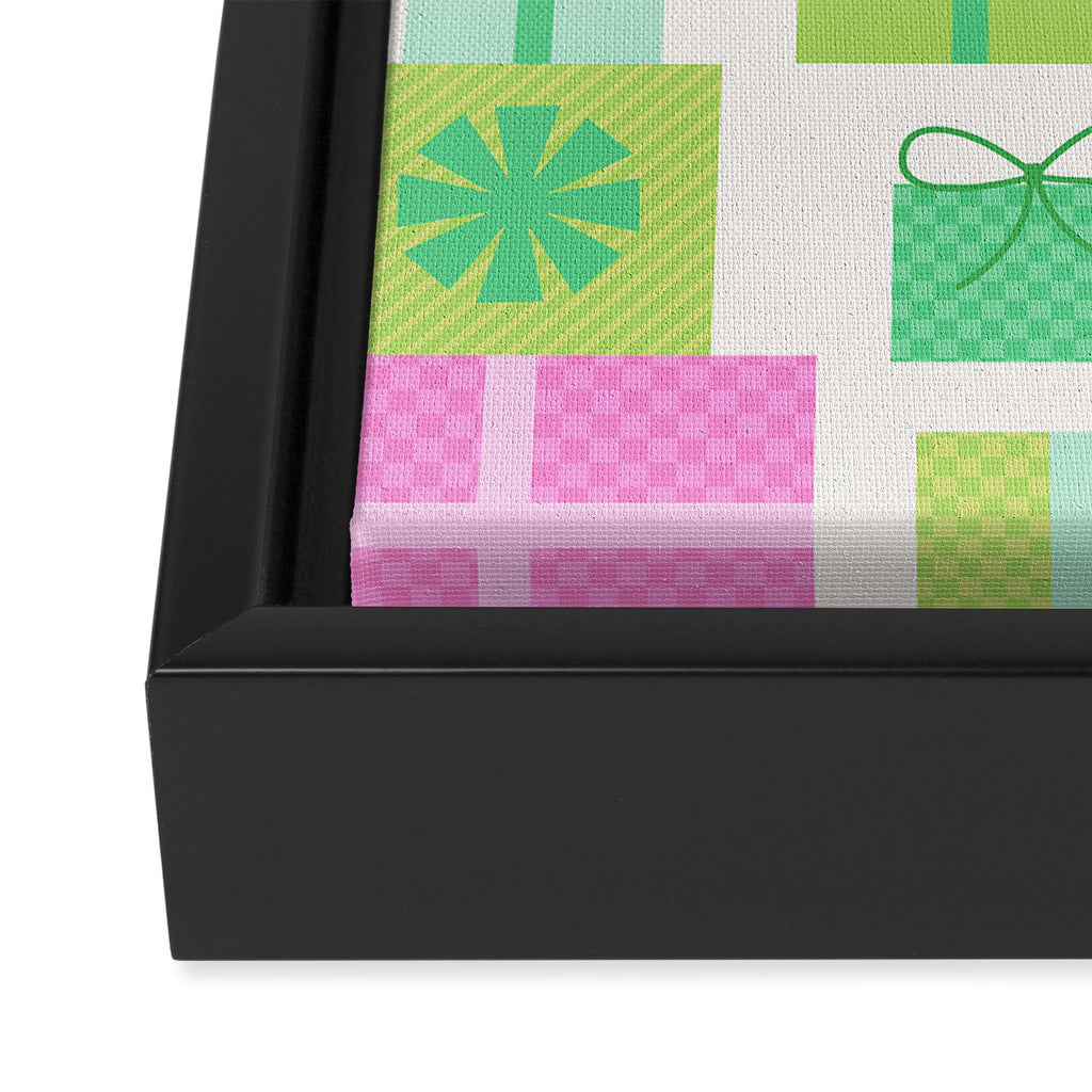 Retro Christmas Presents - Pink & Green Framed Canvas Print Gallery Image 3