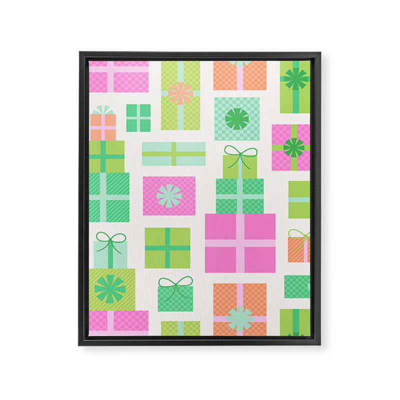 Retro Christmas Presents - Pink & Green Framed Canvas Print Gallery Image 8