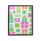 Retro Christmas Presents - Pink & Green Framed Canvas Print Gallery Image 8
