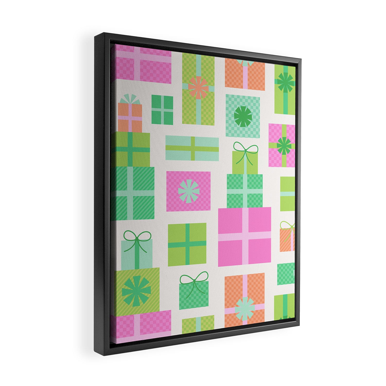 Retro Christmas Presents - Pink & Green Framed Canvas Print Gallery Image 2