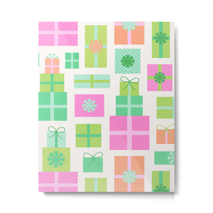 Retro Christmas Presents - Pink & Green Metal Print Gallery Image 1
