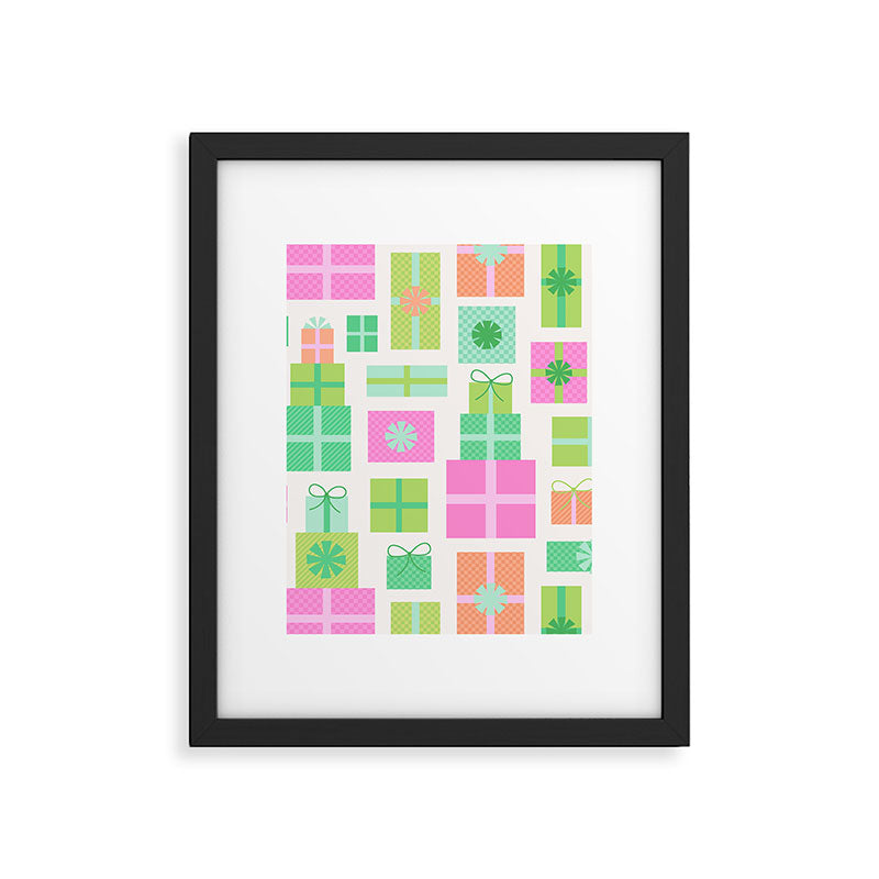 Retro Christmas Presents - Pink & Green Framed Art Print Gallery Image 6