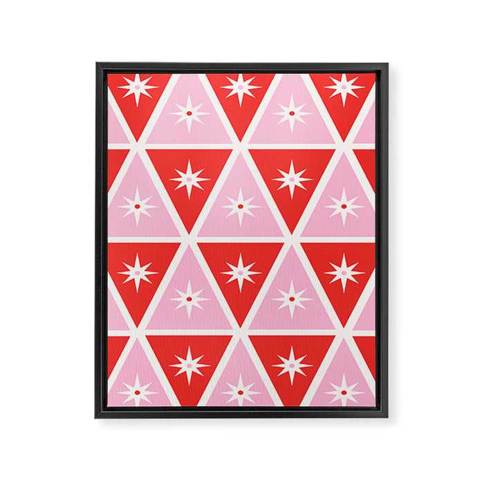 Retro Christmas Triangles | Red & Pink Framed Canvas Print Gallery Image 1