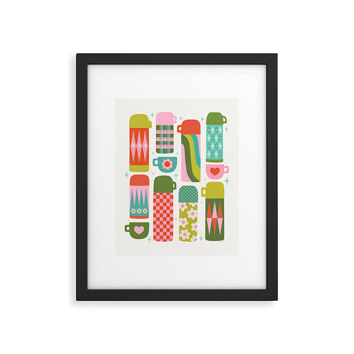 Retro Coffee Thermoses Multicolor on White Framed Art Print Gallery Image 1