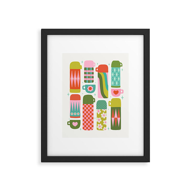 Retro Coffee Thermoses Multicolor on White Framed Art Print Gallery Image 6